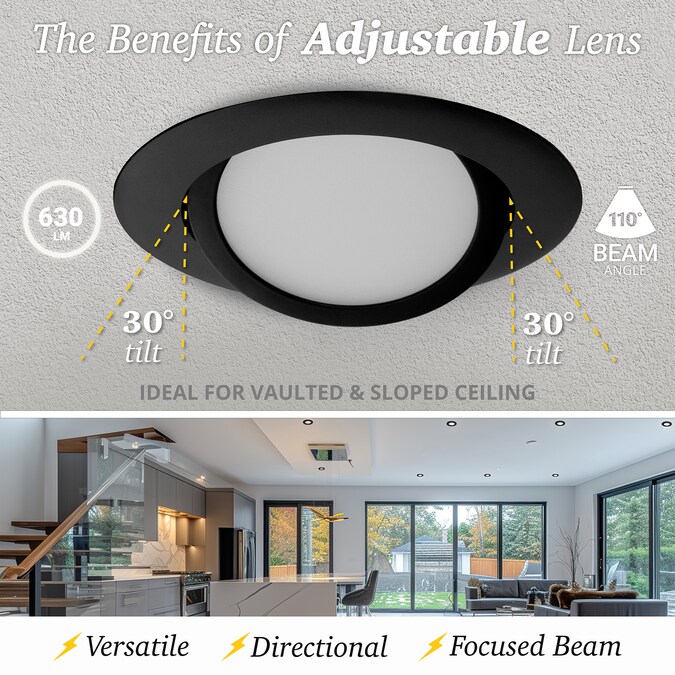 NUWATT Ultra Slim Gimbal Adjustable Lens Black 4-in 630-Lumen Switchable Round Dimmable LED Canless Recessed Downlight (12-Pack) - Image 9