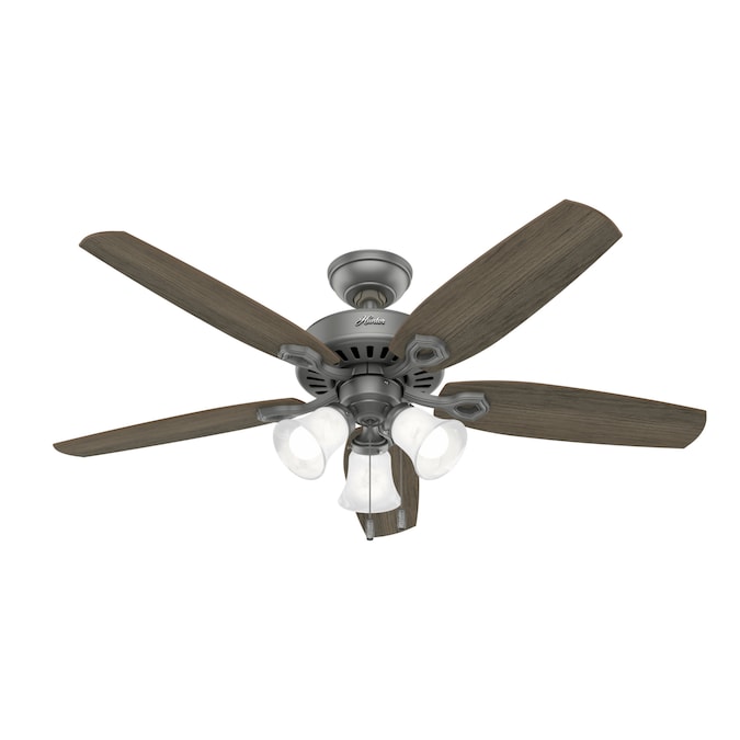 Hunter Builder Plus 52-in Matte Silver with Warm Grey Oak Blades LED Indoor Ceiling Fan with Light (5-Blade)