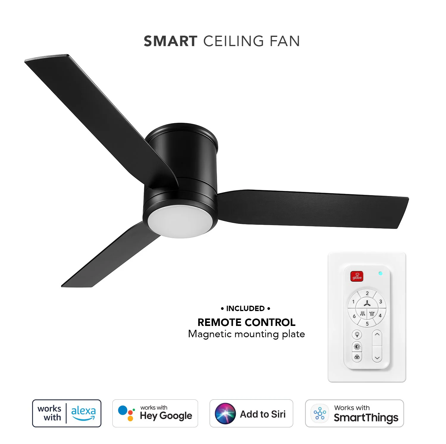 Caledon 52-in Color-Changing Integrated LED Outdoor Flush Mount Smart Black with Matte Black Blades Ceiling Fan With Light - Remote Included ( 3 -Blade ) - Image 10