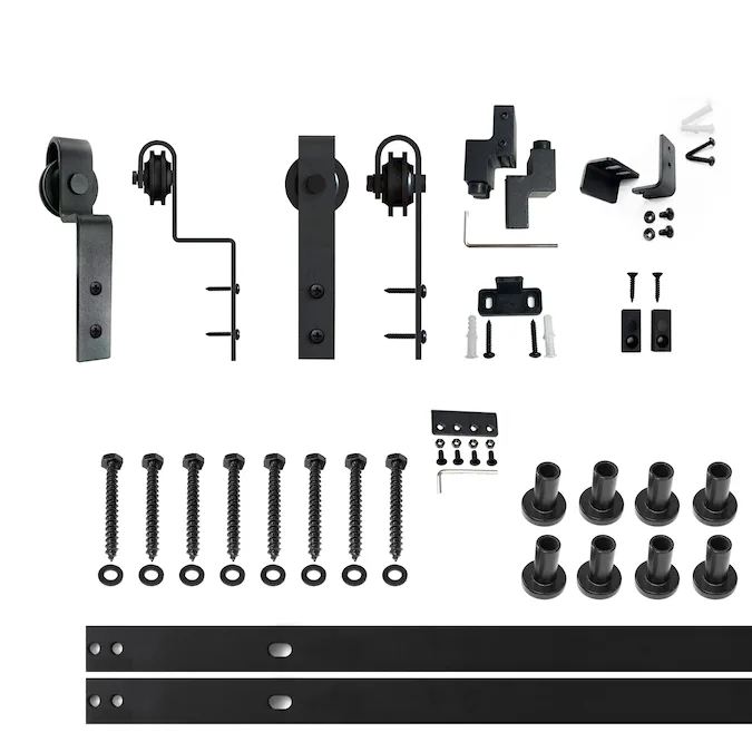 HOMACER 120-in Rustic Black Indoor J-strap Double Bypass Barn Door Hardware Kit