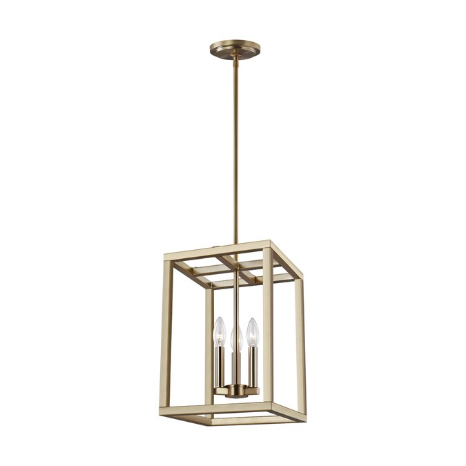 Generation Lighting Moffet Street 3-Light Satin Brass Farmhouse Square Medium Outdoor Hanging Pendant Light