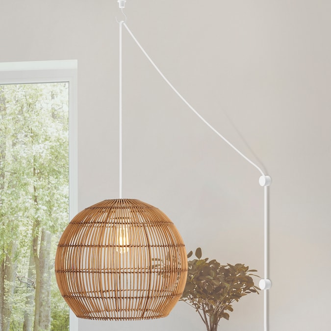 JONATHAN  Y Raya 19" Woven Rattan Globe Farmhouse Coastal Brown Bohemian/Global Lantern LED Medium Hanging Swag Light