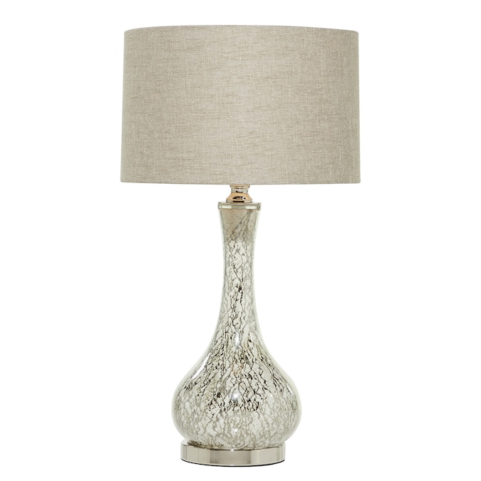 Grayson Lane 27.5-in Silver with Linen Shade LED On/Off Switch Table Lamp with Linen Shade