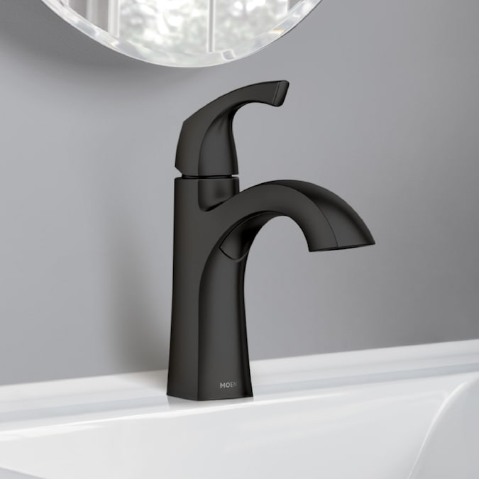 Moen Lindor Matte Black Single Hole 1-Handle WaterSense Bathroom Sink Faucet with Drain and Deck Plate