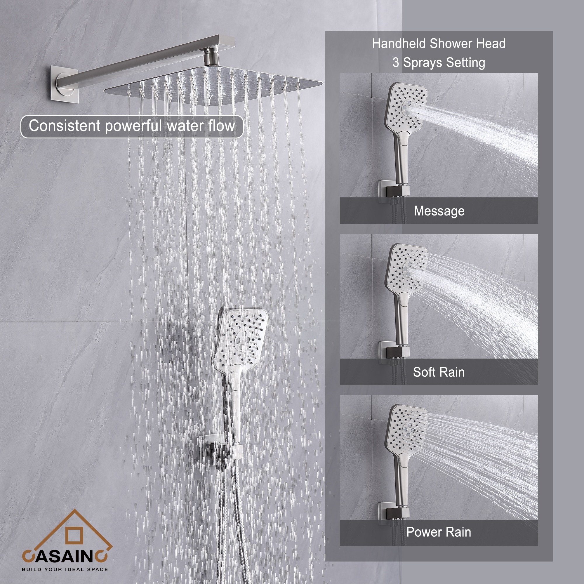 Shower system Brushed Nickel 1-handle Single function 10-Inches Square Shower Faucet with Valve - Image 7