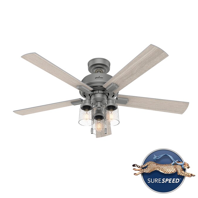 Hunter Hartland 52-in Matte Silver with Light Gray Oak Blades LED Indoor Ceiling Fan with Light (5-Blade)