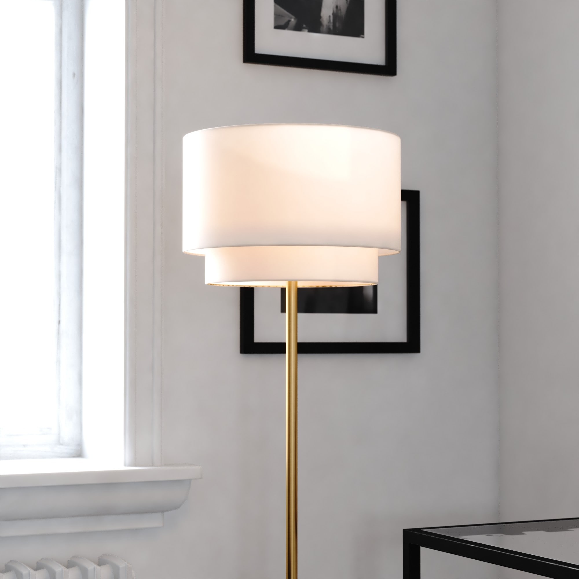 Burnaby 62.5-in Matte Brass Shaded floor lamp Floor Lamp with Fabric Shade