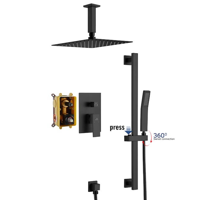 CASAINC Black 10-in Waterfall Dual Head Built-In Shower Faucet System with 2-way Diverter (Pressure-balanced Valve Included)