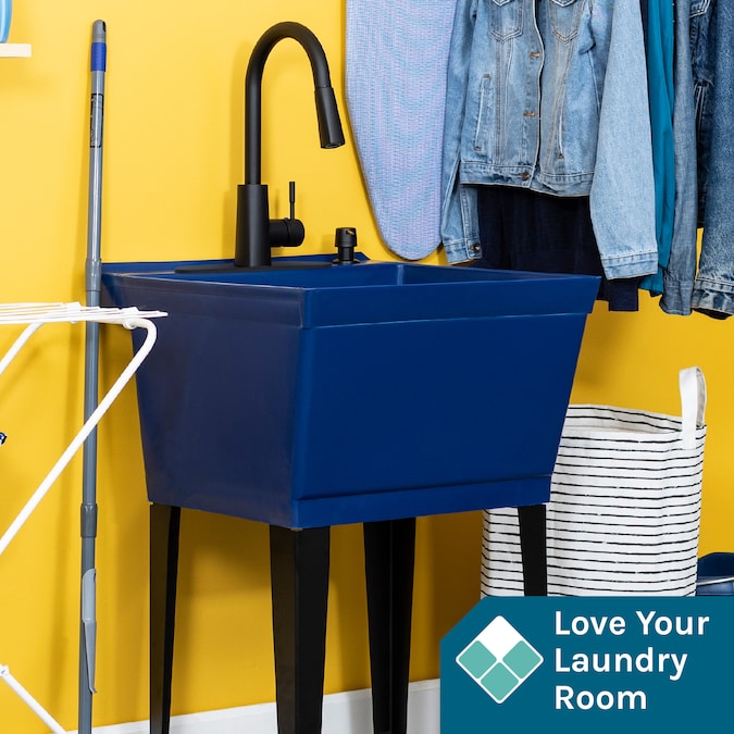 Cambridge Resources 23.5-in x 22.875-in 1-Basin Blue Freestanding Utility Tub with Drain and Faucet - Image 3