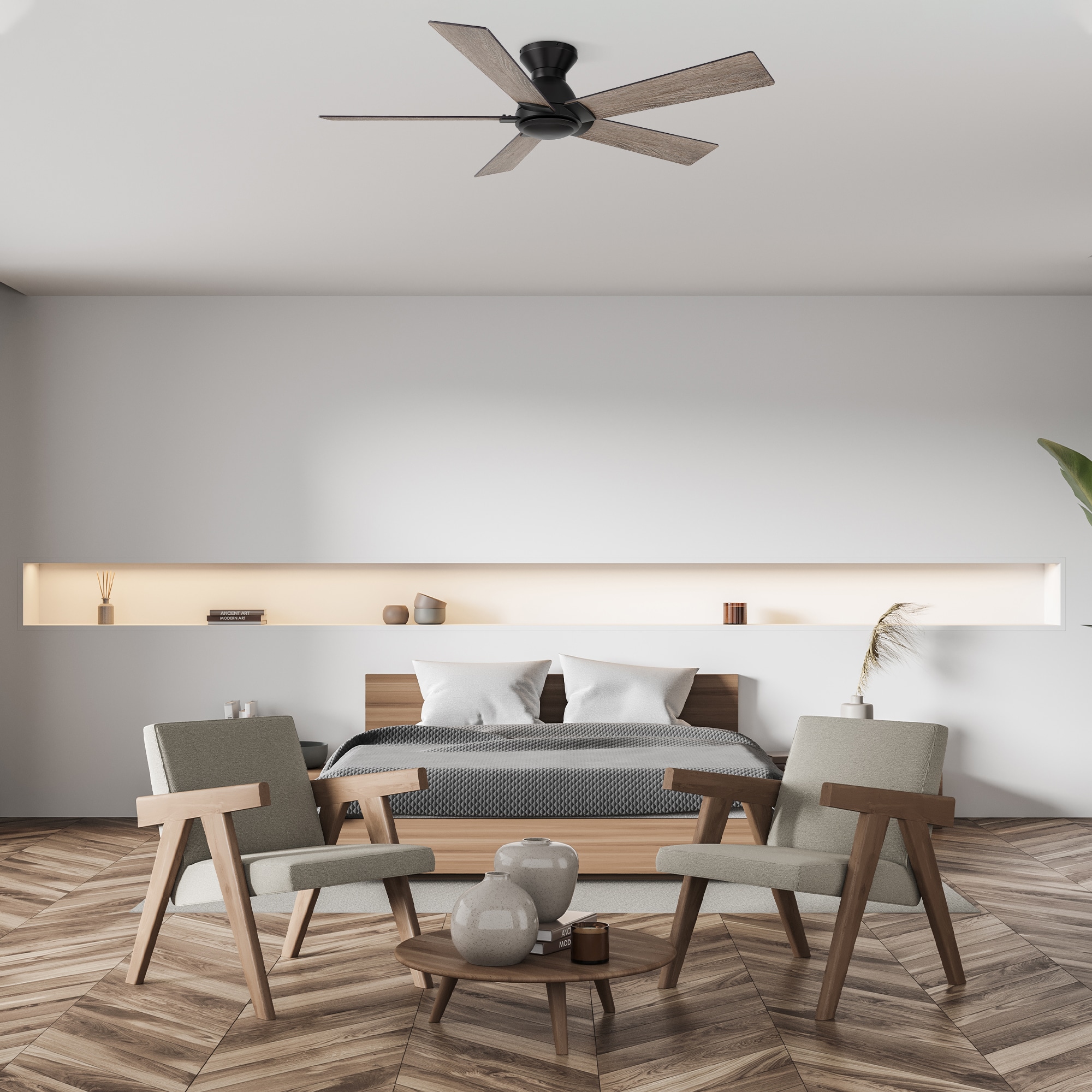 Vetric 52-in Flush Mount Black with Wooden/Walnut Blades Ceiling Fan Without Light - Remote Included ( 5 -Blade ) - Image 8