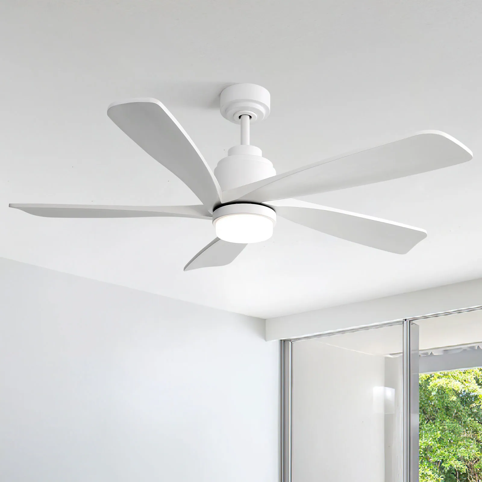 52K085SMTY 52-in Color-Changing Outdoor Smart White with White Blades Ceiling Fan With Light - Remote Included ( 5 -Blade )