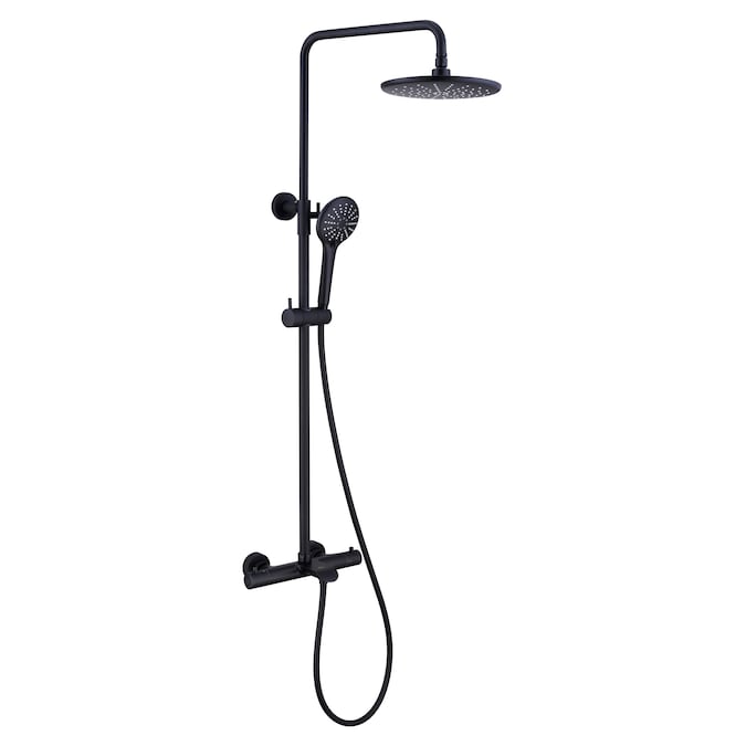 CASAINC Matte Black 9-in Shower Faucet Bar System with 2-way Diverter (Thermostatic Valve Included)
