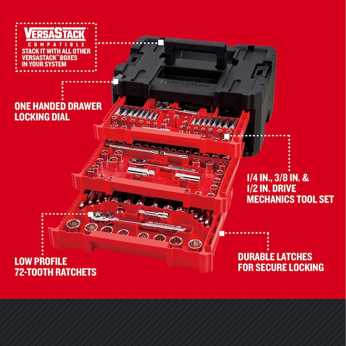 CRAFTSMAN 262-Piece Standard (SAE) and Metric Polished Chrome Mechanics Tool Set with Hard Case - Image 3