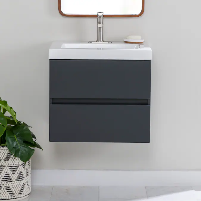 Diamond NOW Vienna 24-in Deep Blue Single Sink Floating Bathroom Vanity with White Cultured Marble Top