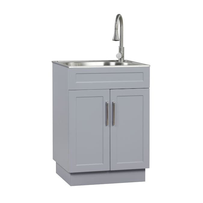 Style Selections 21.4-in x 24.1-in 1-Basin Light Gray Freestanding Utility Tub with Cabinet, Drain, and Faucet - Image 2