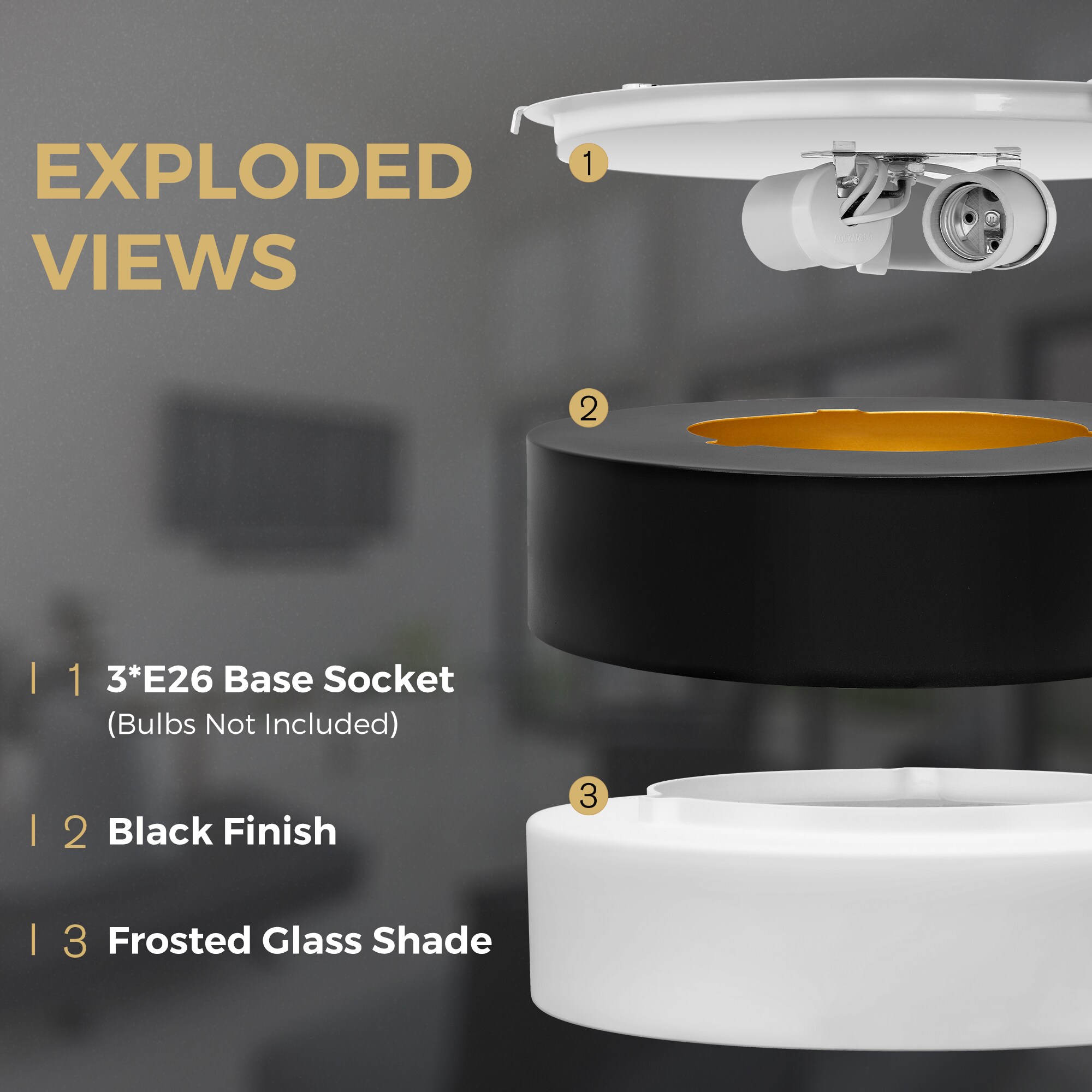 JAZAVA 3 -Light 20-in Matte Black Flush Mount Light - Image 3