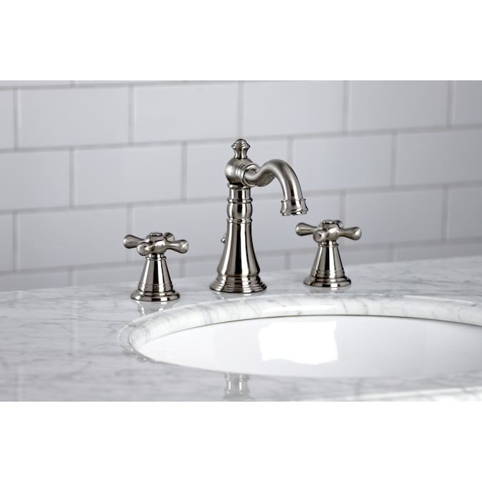 Kingston Brass American Classic Brushed Nickel Widespread 2-Handle Bathroom Sink Faucet with Drain