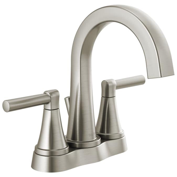 Delta Becker Spotshield Brushed Nickel 4-in centerset 2-Handle WaterSense Bathroom Sink Faucet with Drain