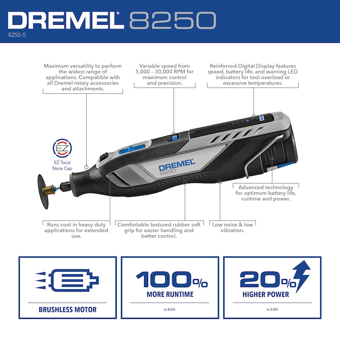 Dremel 8250 Brushless Variable Speed Cordless 12-volt 3-Amp Multipurpose Rotary Tool Kit - Image 3