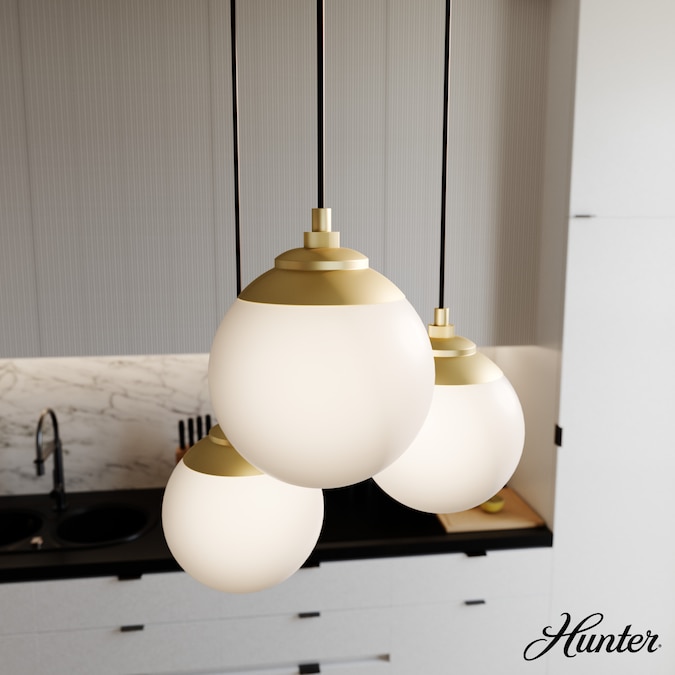 Hunter Hepburn 3-Light Satin Brass Mid-century LED Dry rated Chandelier