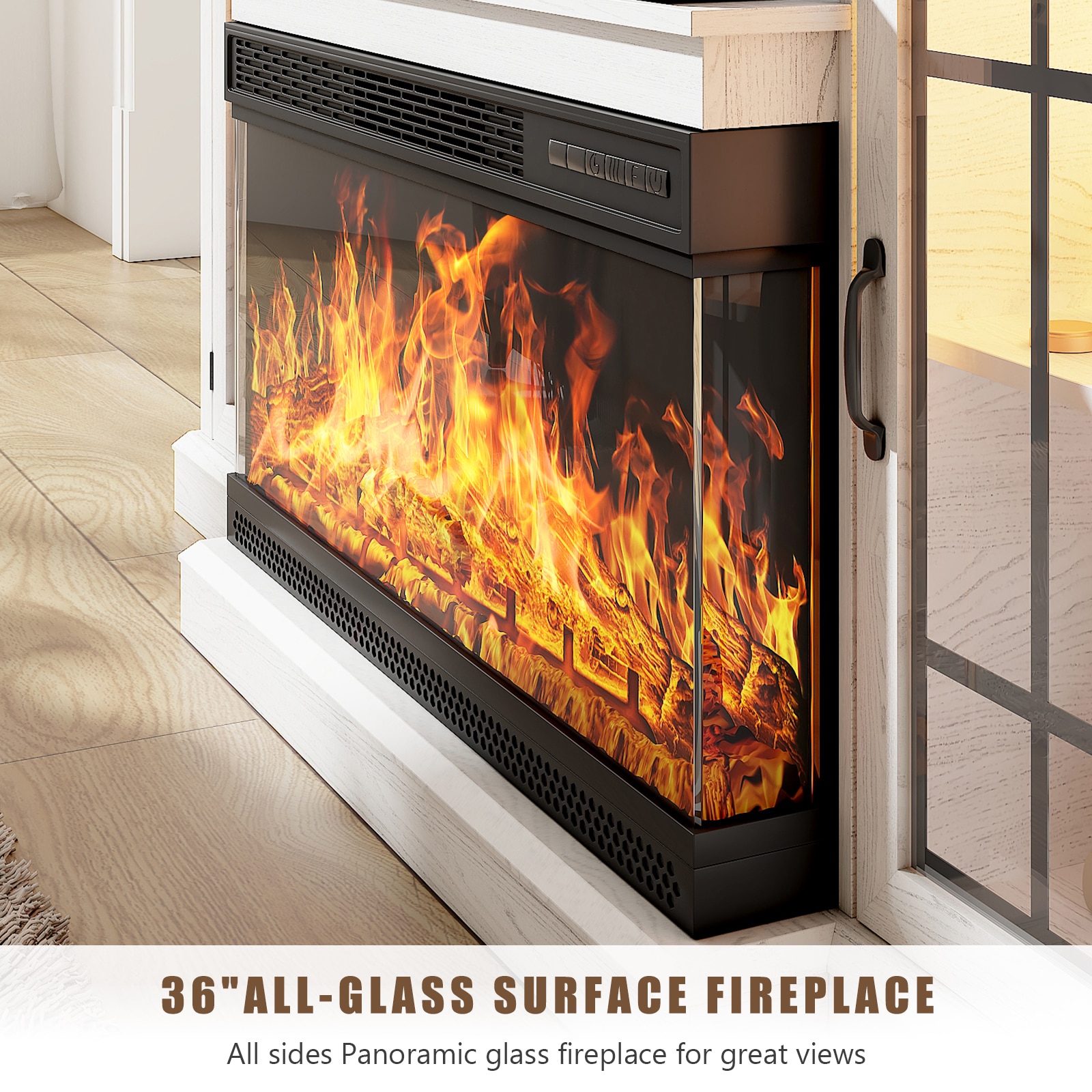 70-Inches W White TV Stand with LED Flat wall Electric Fireplace with Remote Control Included - Image 5