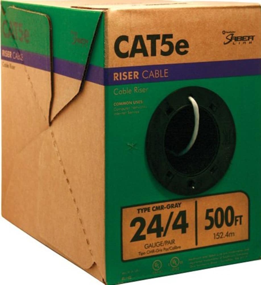 500-ft 24 CAT 5e 4 Riser Gray Data Cable Pull box