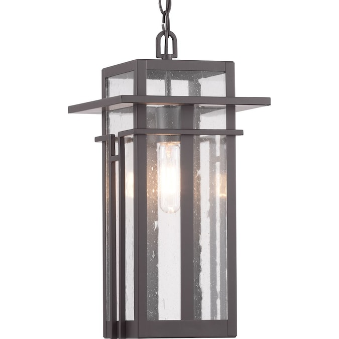 Progress Lighting Boxwood Antique Bronze Craftsman Seeded Glass Lantern Medium Outdoor Hanging Pendant Light