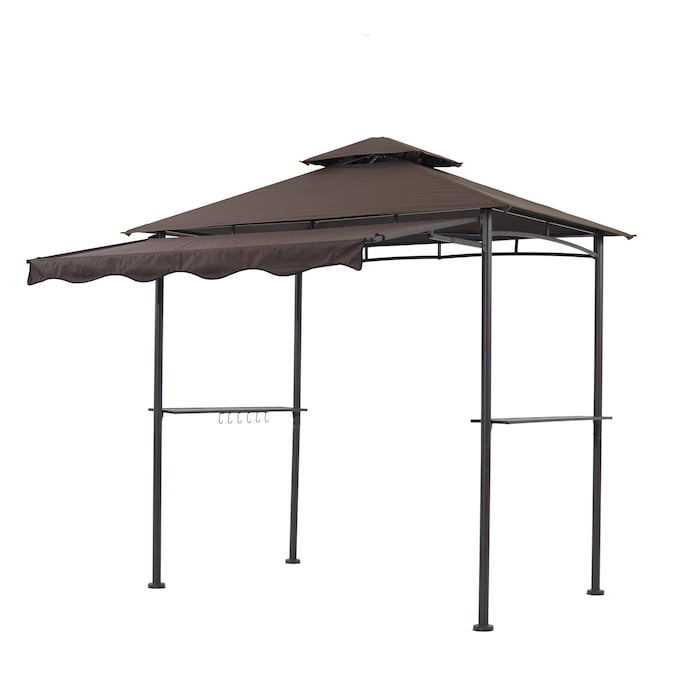 StarEcho 8-ft x 8-ft Grill Gazebo Large awning Square Brown Metal Polyester Roof Grill Gazebo