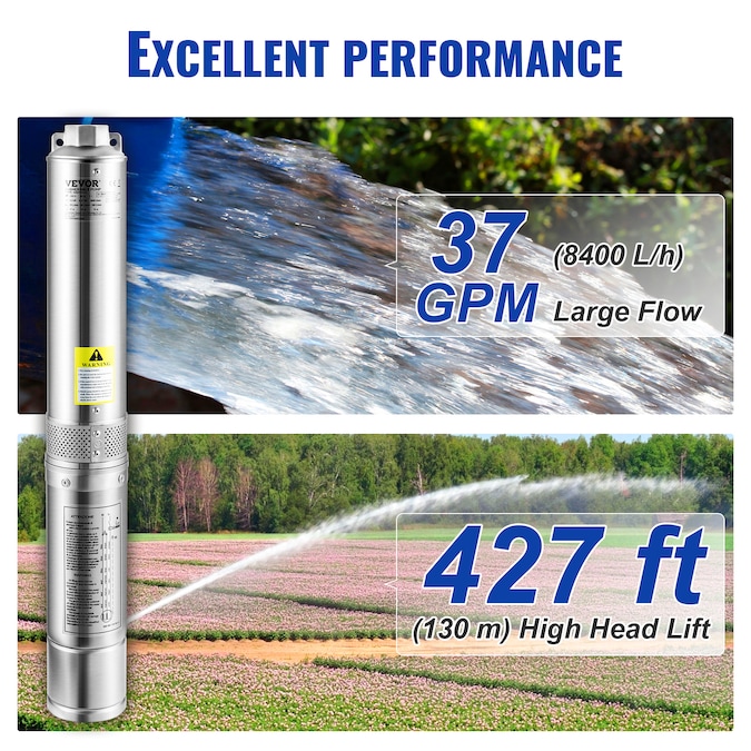 VEVOR 3-HP 230-Volt 37-GPM Stainless Steel Submersible Well Pump - Image 12