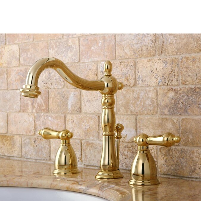 Kingston Brass Vintage Polished Brass Widespread 2-Handle Bathroom Sink Faucet with Drain