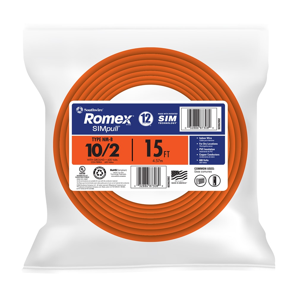 15-ft 10 / 2 / Romex SIMpull Solid Indoor CU NM-B W/G Individual pack ( By-the-roll )