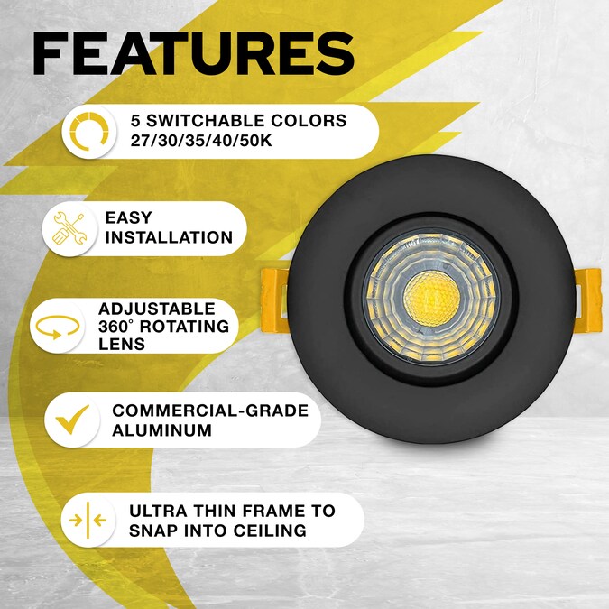 NUWATT Canless Soffit Gimbal Lights Black 3-in 600-Lumen Switchable Round Dimmable LED Canless Shower Recessed Downlight (16-Pack) - Image 4