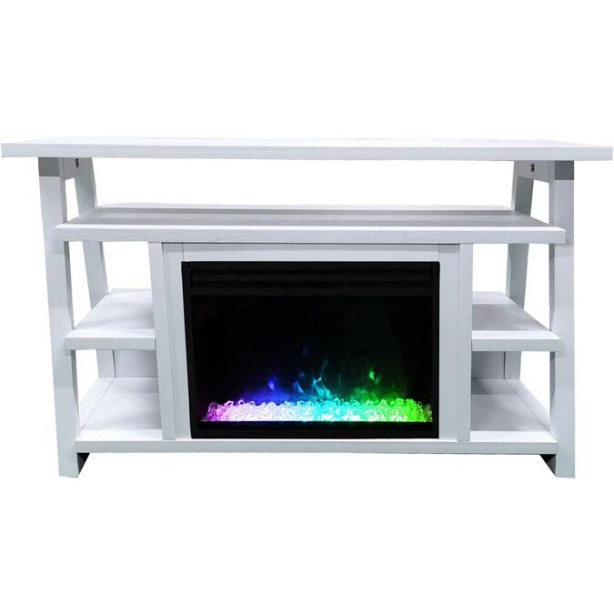 Cambridge 53-in W White TV Stand with Fan-forced Flat Wall Electric Fireplace with Remote Control Included