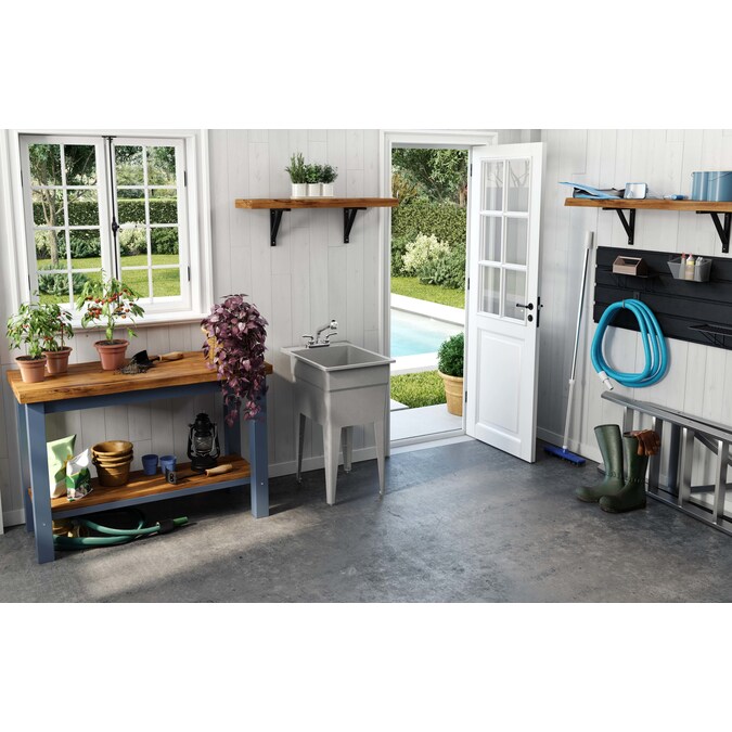 RuggedTub 18-in x 24.5-in 1-Basin White with Gray Speckles Freestanding Utility Tub - Image 2