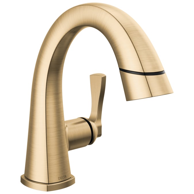 Delta Stryke Lumicoat Champagne Bronze Single Hole 1-Handle WaterSense Pull-down Bathroom Sink Faucet with Drain