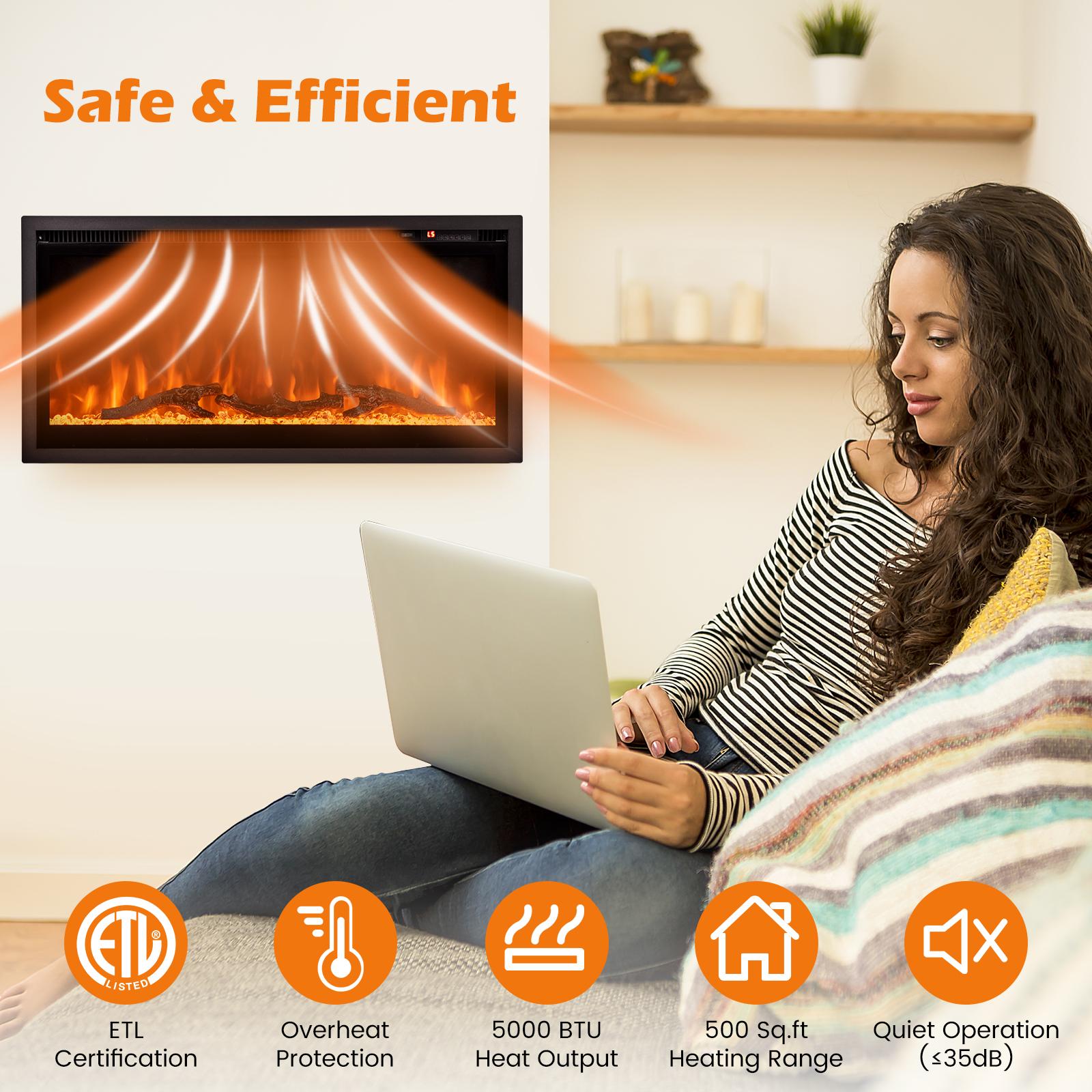 36-Inches W Black Wall mount Fan-forced Wall-mount Electric Fireplace with Remote Control Included - Image 4