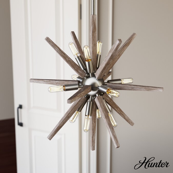 Hunter Jupiter Star 12-Light Brushed Nickel Mid-century Sputnik LED Medium Hanging Kitchen Island Light