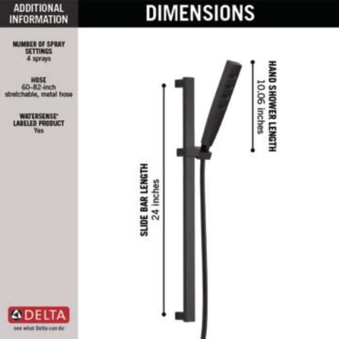 Delta Universal Showering Components Matte Black 3.5-in Rectangle Handheld Shower Head 1.75-GPM (6.6-LPM) - Image 3