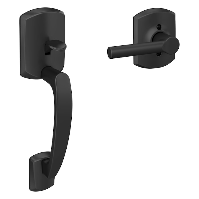 Schlage Greenwich Matte Black Entry Door Handleset with Broadway Lever