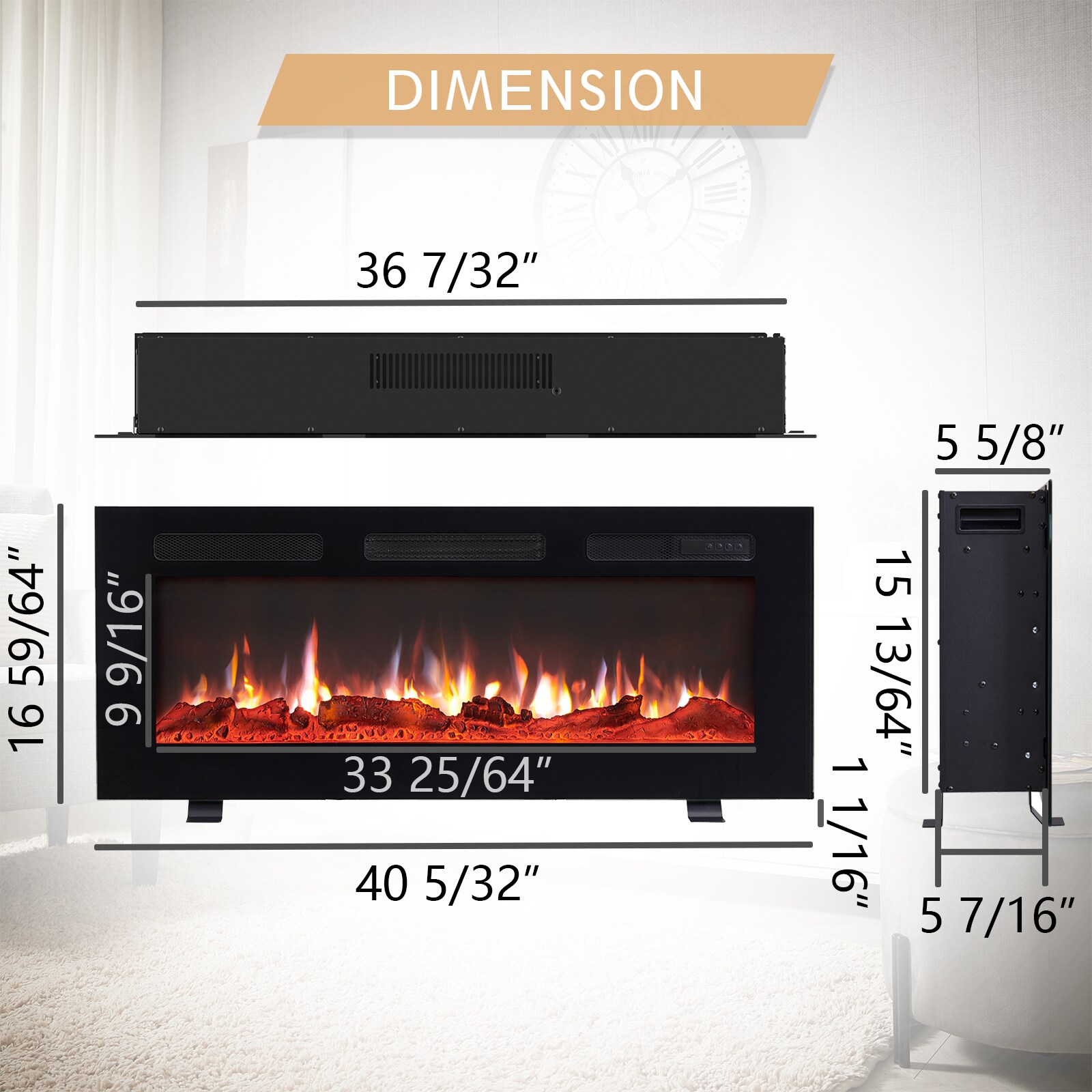 40-Inches W Black Wall mount Fan-forced Wall-mount Electric Fireplace with Remote Control Included - Image 6