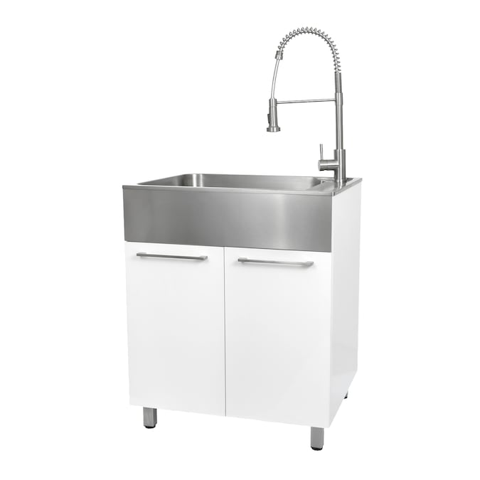 Presenza 28-in x 22-in 1-Basin Brushed Steel Drop-In Utility Tub with Faucet