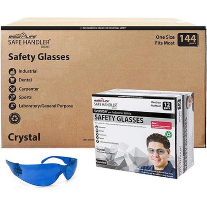 Safe Handler 144-Pack, Crystal Blue Polycarbonate Safety Glasses