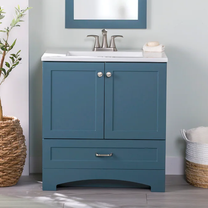Diamond NOW Cassidy 30-in Admiral Blue Single Sink Bathroom Vanity with White Cultured Marble Top