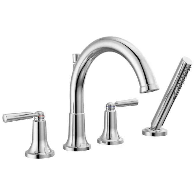 Delta Saylor Chrome 2-handle Deck-mount Roman Mid-arc Bathtub Faucet with Hand Shower