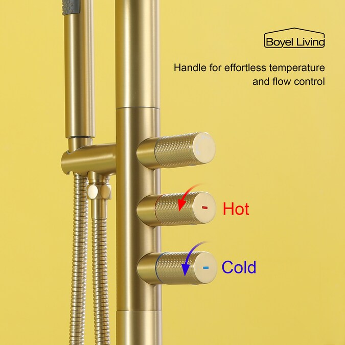 Clihome Brushed Gold 3-handle Freestanding Swivel Bathtub Faucet with Hand Shower (Valve Included) - Image 9