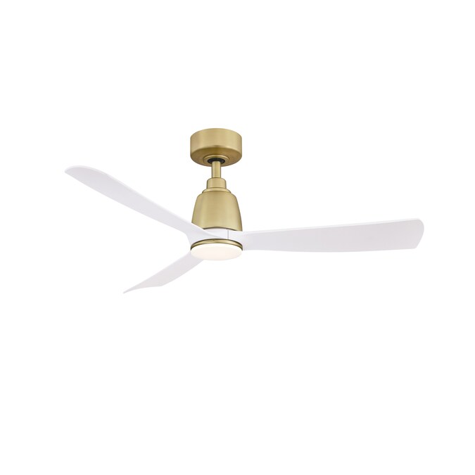 Fanimation Kute 44-in Brushed Satin Brass with Matte White Blades Color-changing Integrated LED Indoor/Outdoor Smart Propeller Ceiling Fan with Light and Remote (3-Blade)