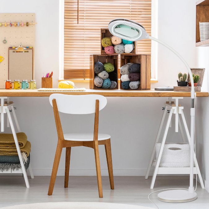 Brightech Industrial Arc Floor Lamp with Magnifying Lens, Adjustable Height and Touch Switch