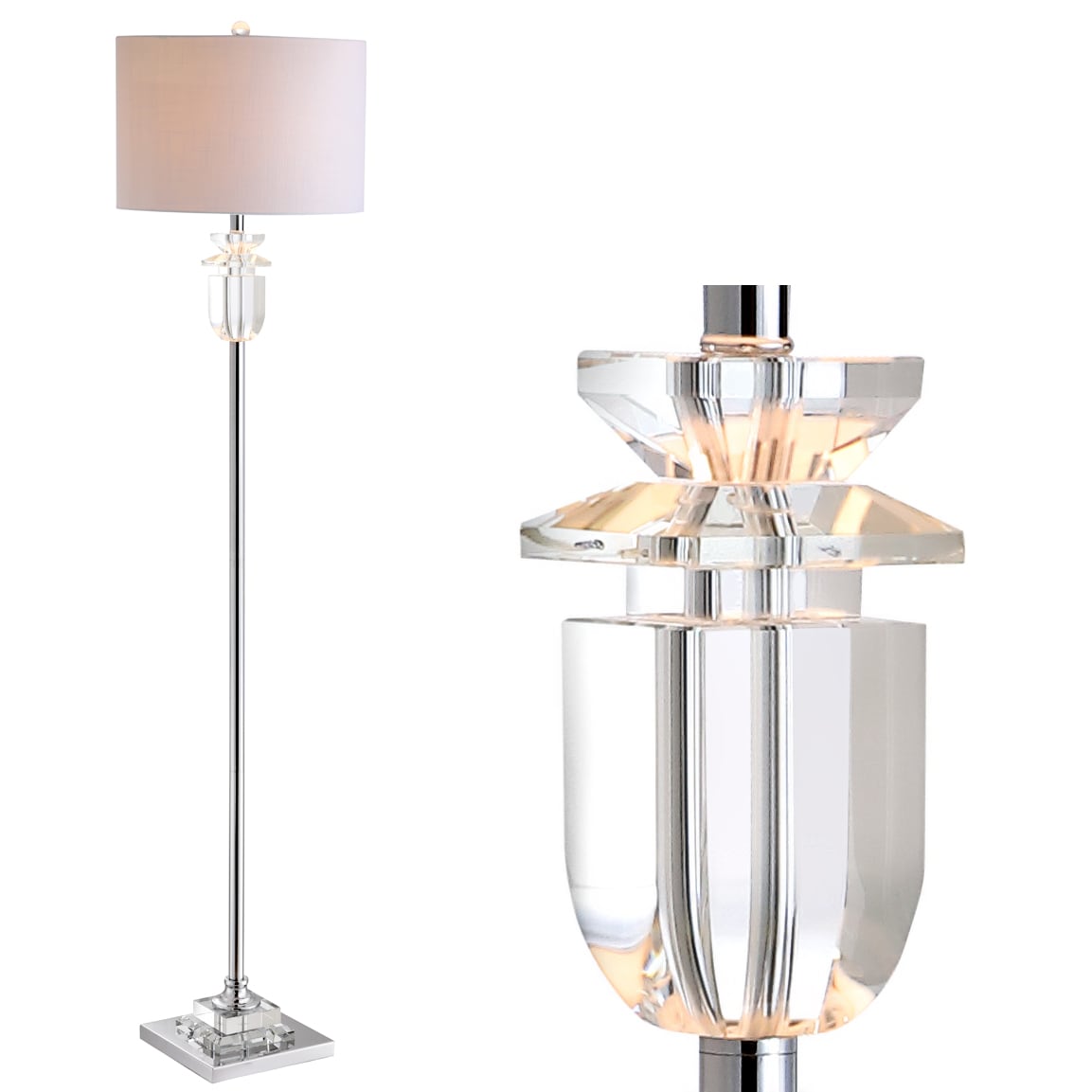 Aria Crystal/Metal Glam 63-in Clear/Chrome Shaded floor lamp Floor Lamp with Linen Shade