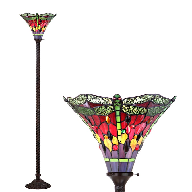 JONATHAN  Y Dragonfly Tiffany-Style Art Nouveau Traditional 71-in Bronze Torchiere Floor Lamp