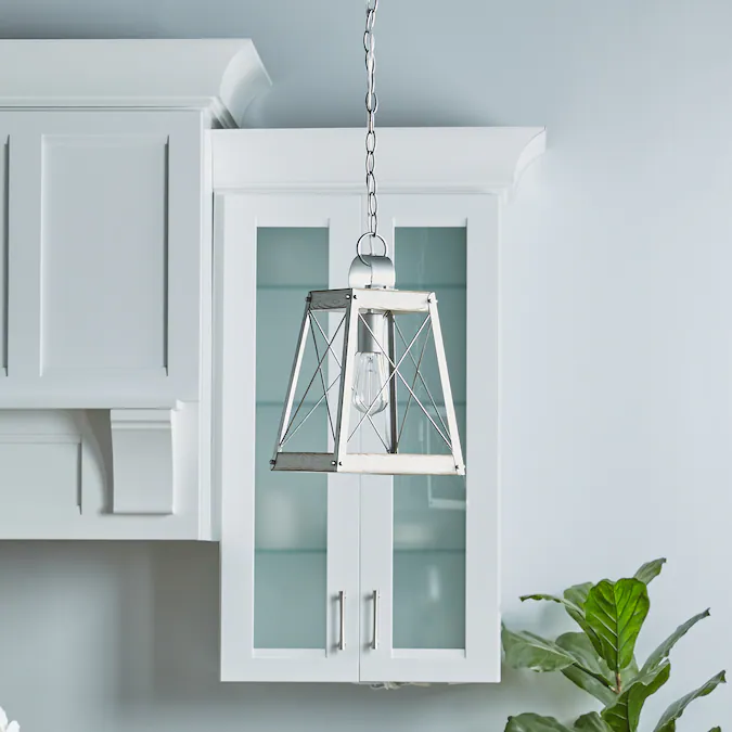 Progress Lighting Bradberry Antique White with Galvanized Accents Farmhouse Square Mini Hanging Pendant Light